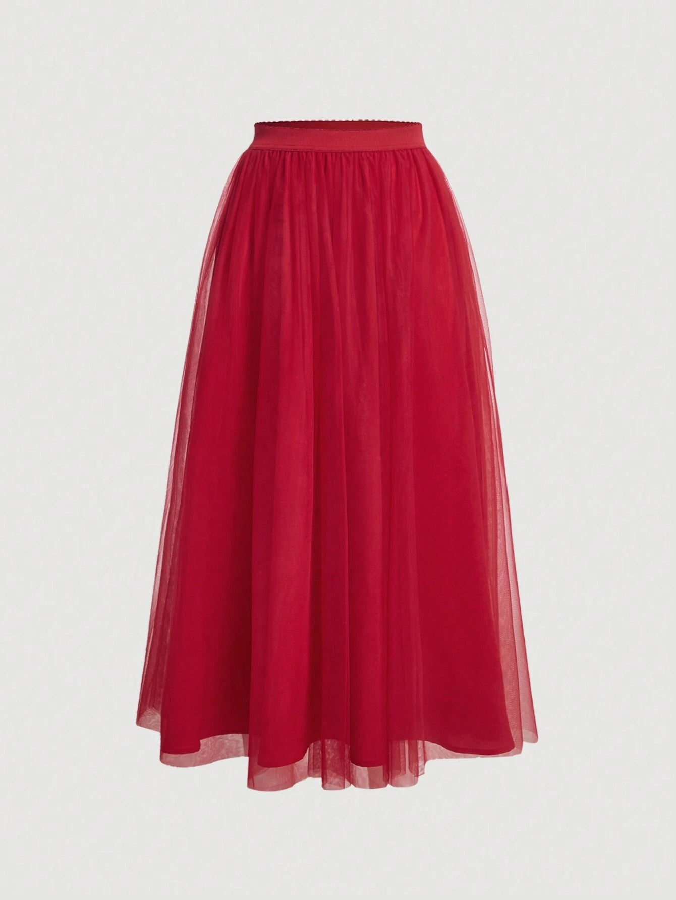 Solid Color Mesh Skirt_Red