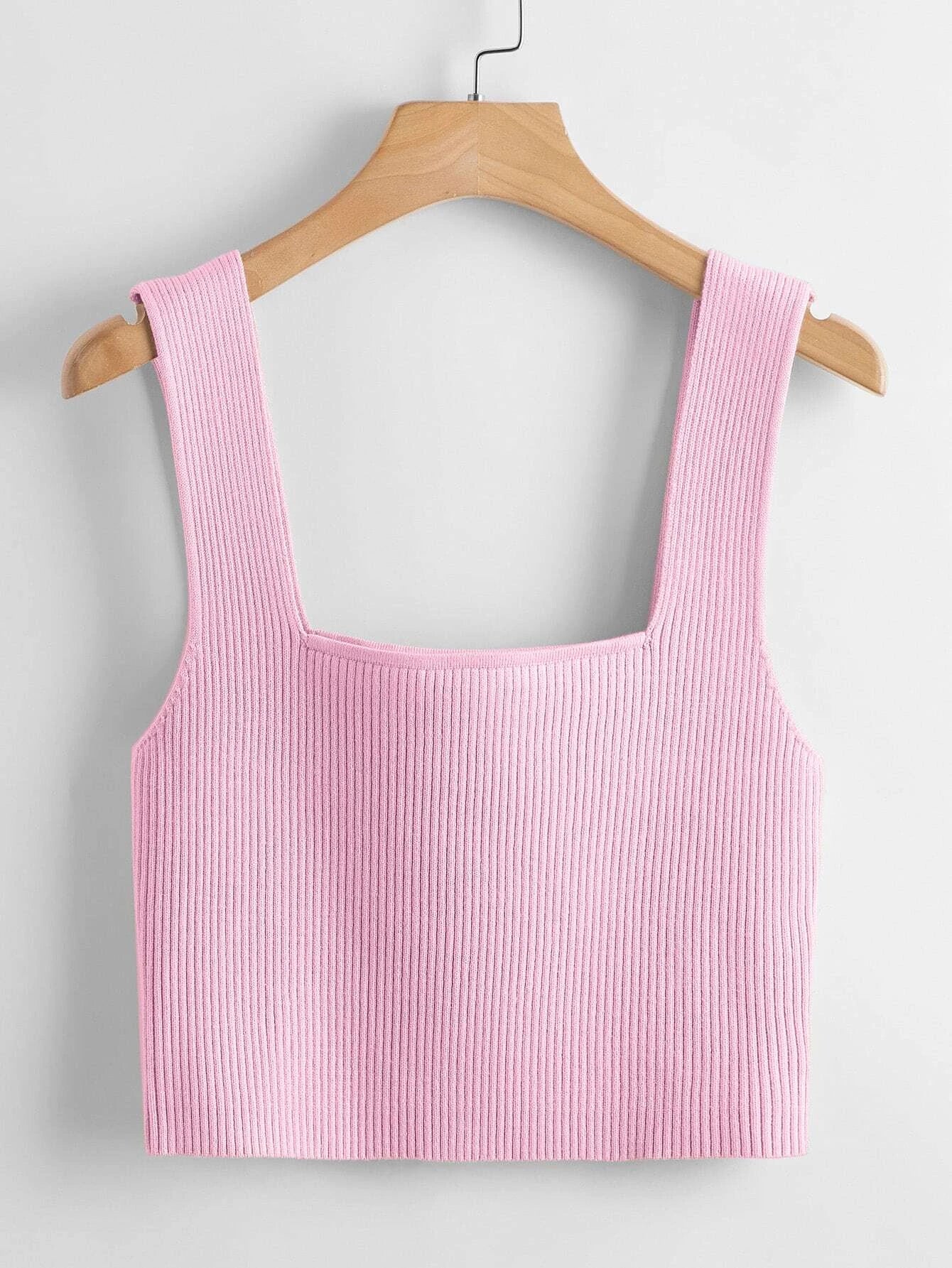 Square Neck Tank Top _ Pink
