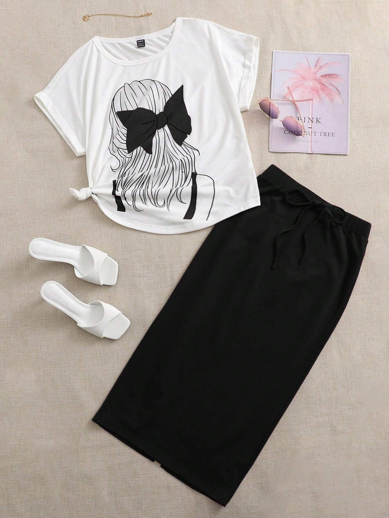 Girl Top & Skirt _ White Black