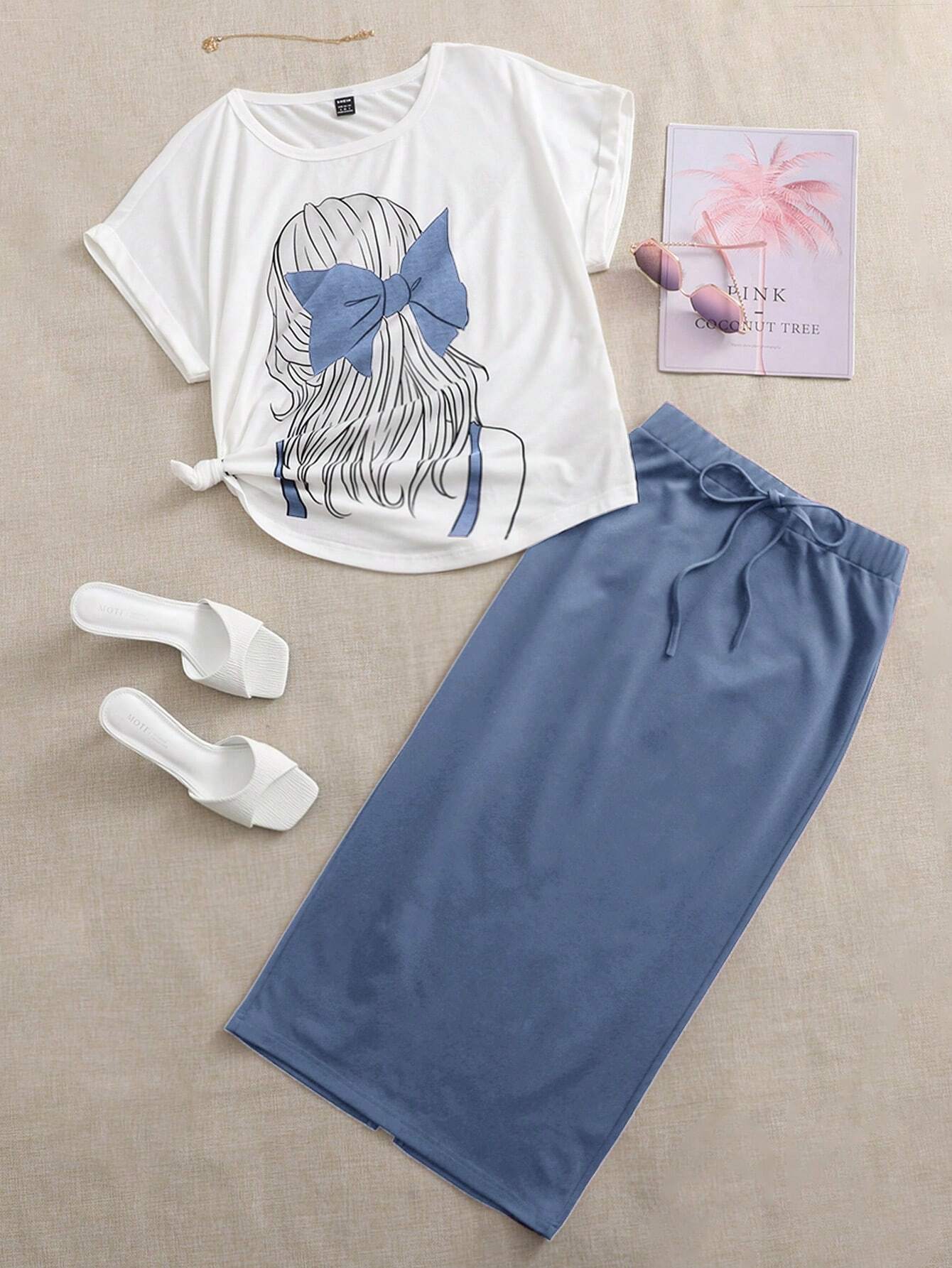 Girl Top & Skirt _ White Blue