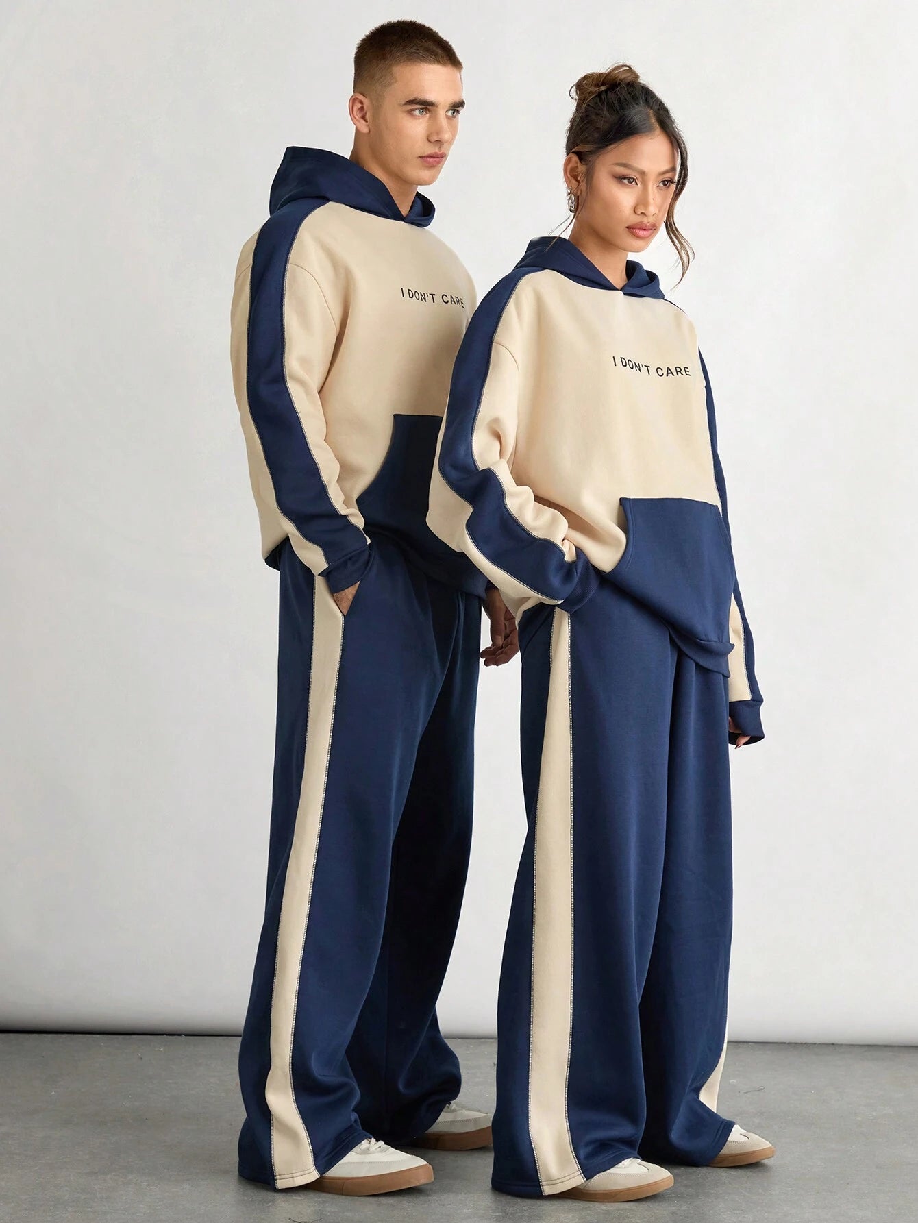 Text Graphics Couple Tracksuit_Navy^Beige