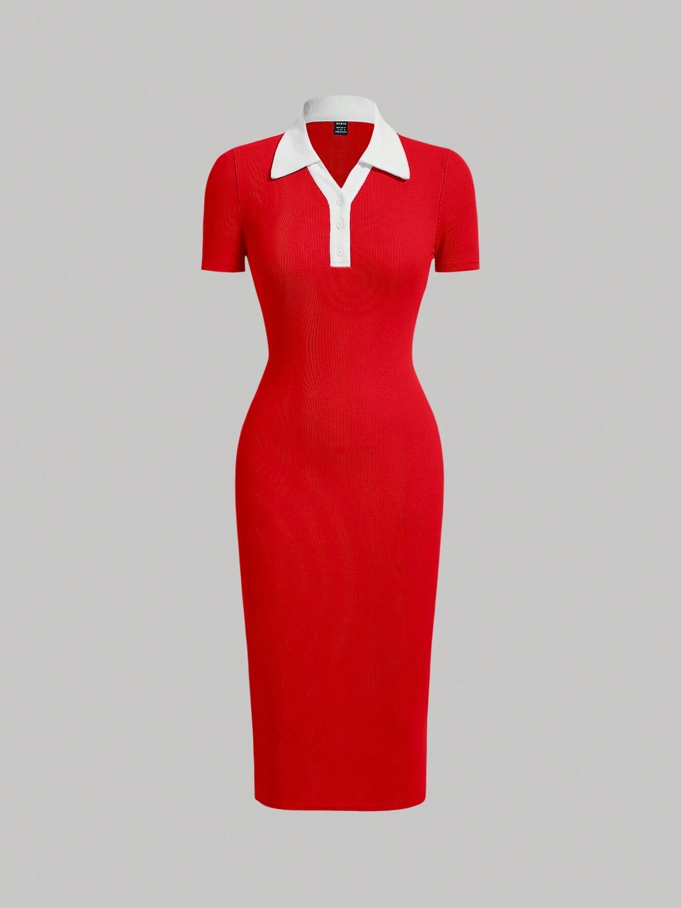 SOLID HALF SLEEVE BODYCON RIBBED DRESS _Red