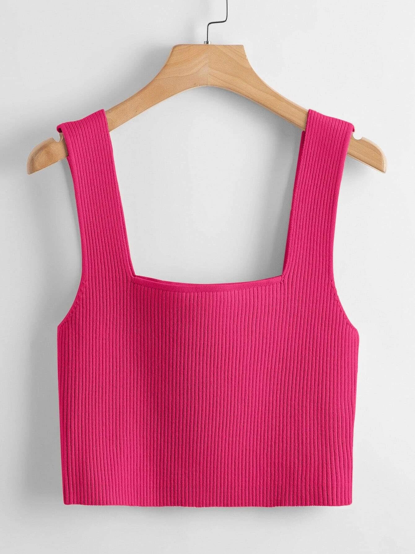 Square Neck Tank Top _ Hot Pink