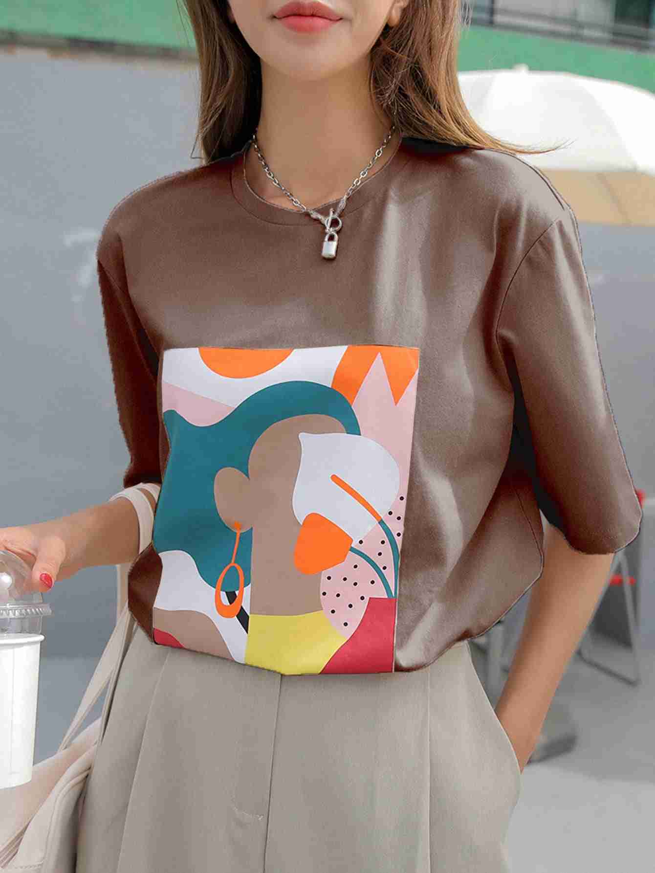 Abstract Woman T Shirt – Brown