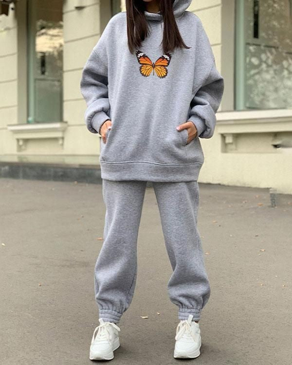 Butterfly Baggy Oversized Tracksuit – Grey