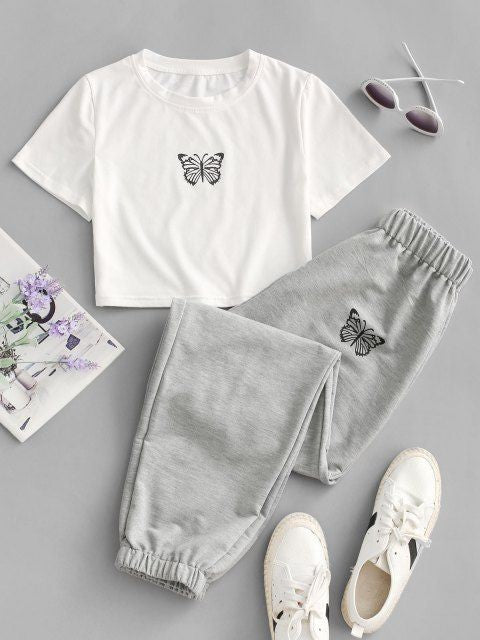 Comfy Butterfly Tracksuit – White And Gray