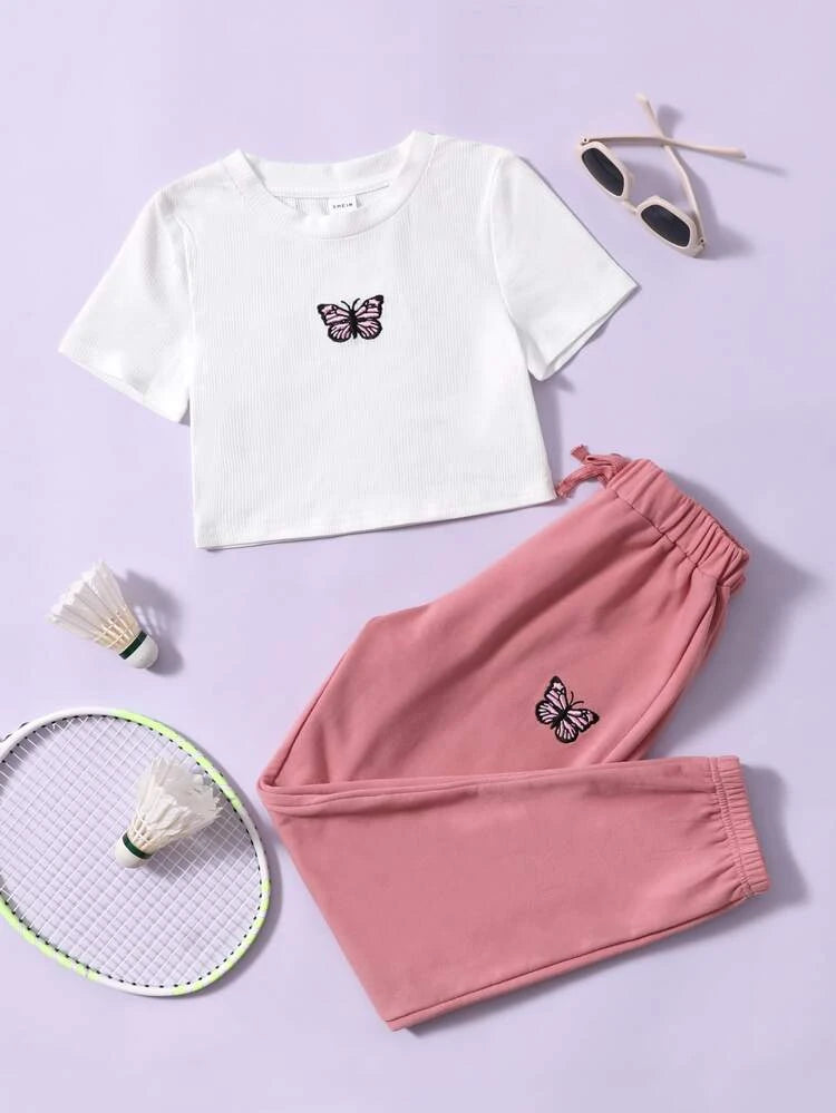 Comfy Butterfly Tracksuit – White And Pink
