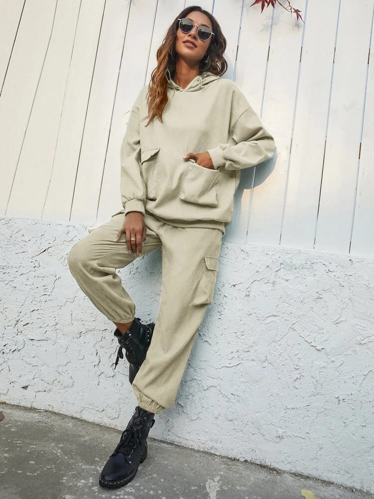Dual Pocket Hoddie With Cargo Pant-Off White