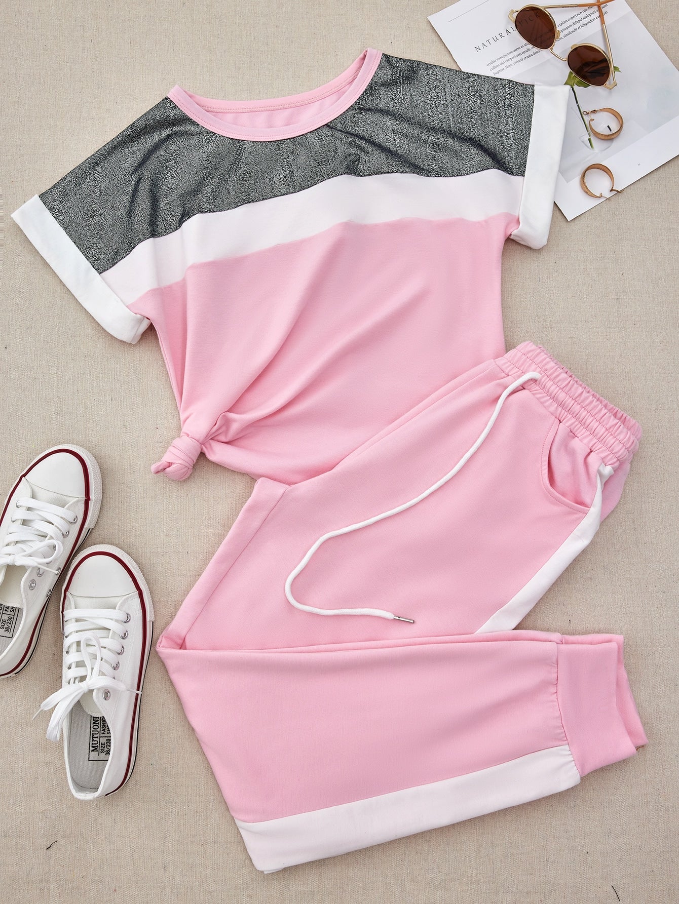 Grey White Pink Summer Tracksuit