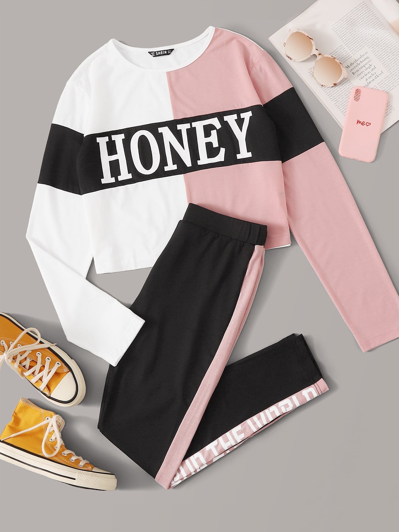 Honey Pink White And Black Tracksuit