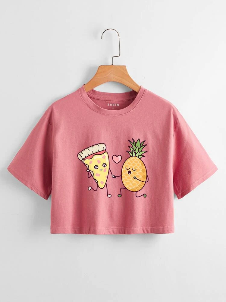 Pineapple Pizza Graphic Crop Tee _ Pink