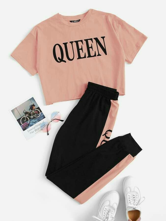 QUEEN Peach Pink And Black Tracksuit