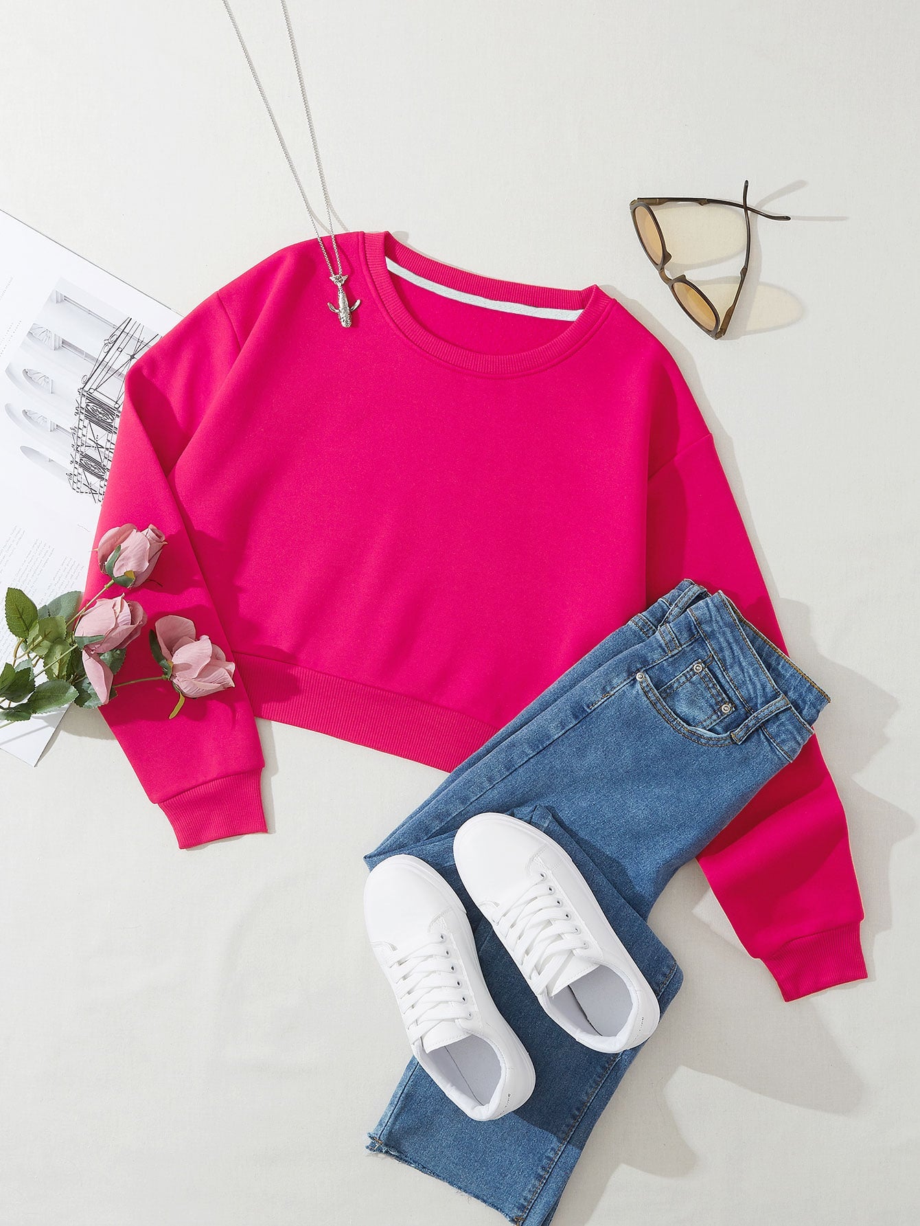 Solid Sweatshirt _ Hot Pink
